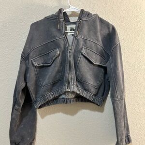 Gray Cropped Hoodie Jacket